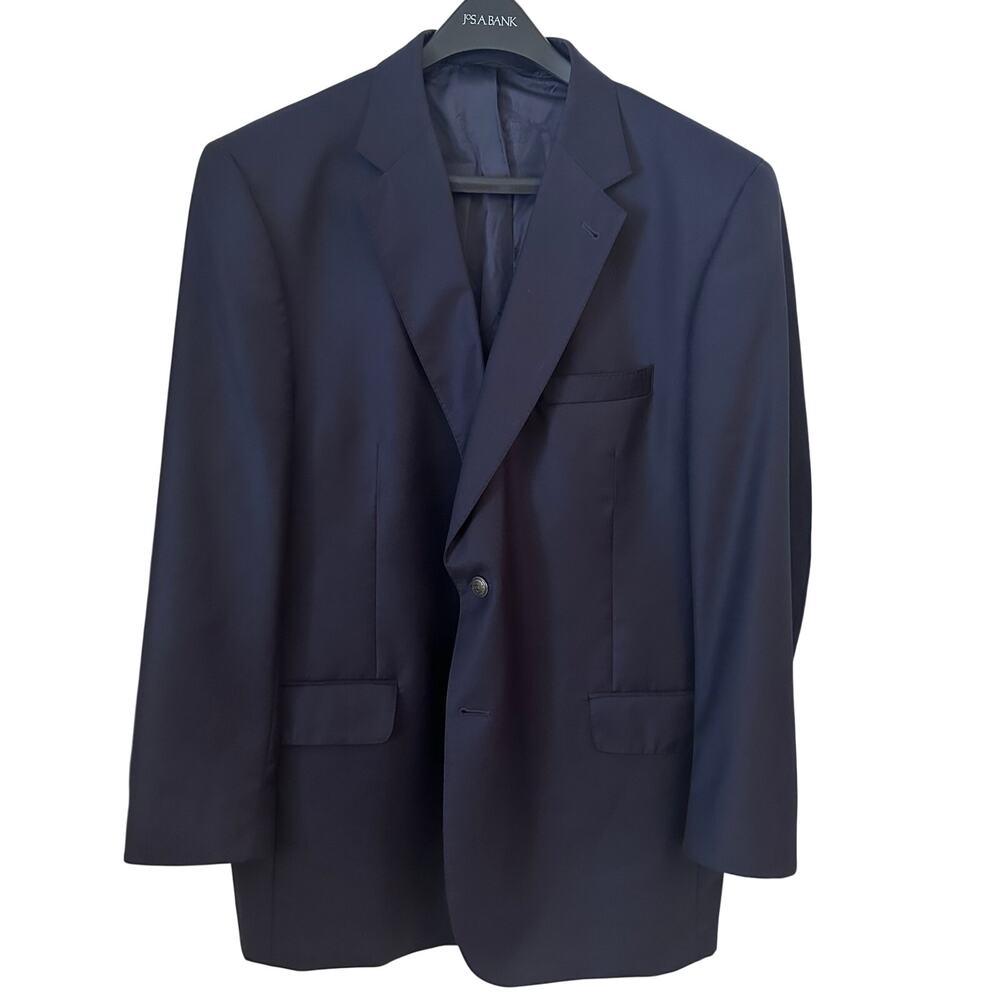 Jos. A Bank 46R Navy Blue Military Button Blazer 100% Wool Midweight